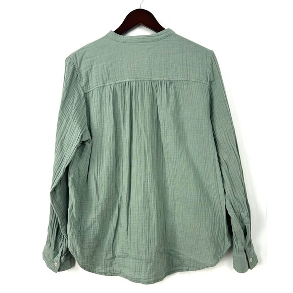 GAP Women Crinkle Gauze Cotton Long Sleeve Button Up Blouse L Sage Green 1043E4 - Picture 8 of 10